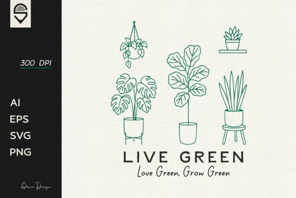 Indoor Houseplants Line Art Design